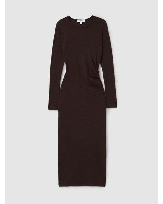 Reiss Multicolor Petite Wool Ruche Detail Midi Dress