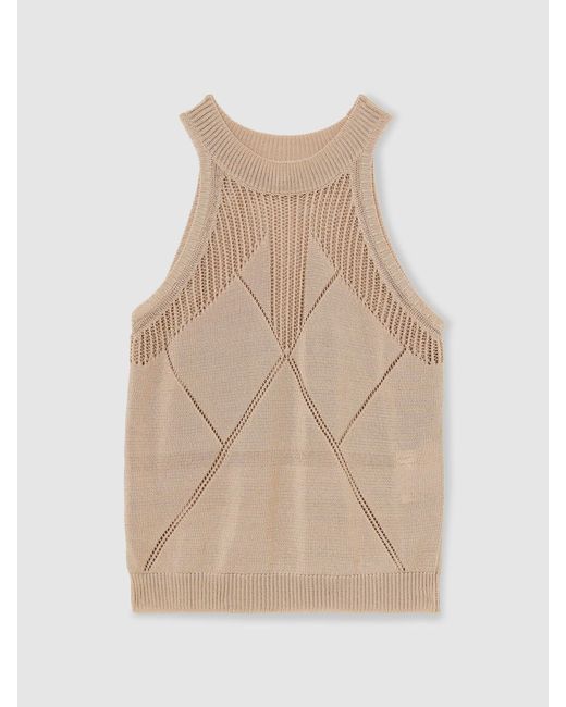 Reiss Natural Cotton-Blend Argyle Open-Knit Vest