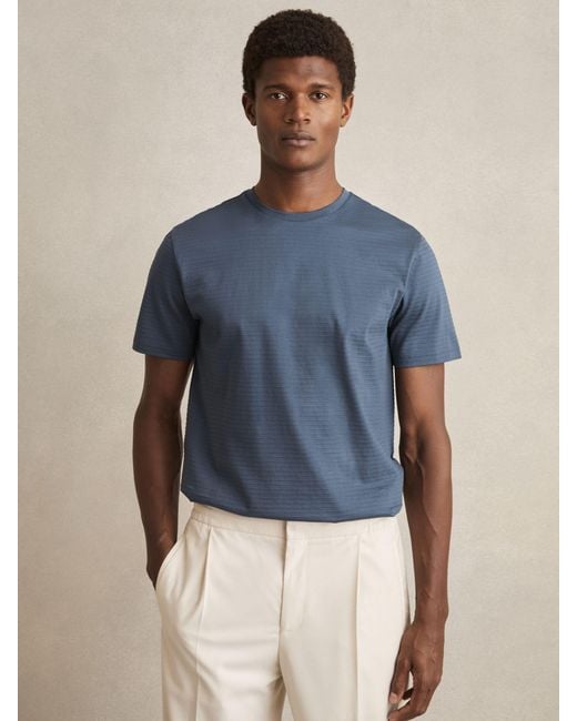 Reiss Blue Mercerised-Cotton Ribbed T-Shirt for men