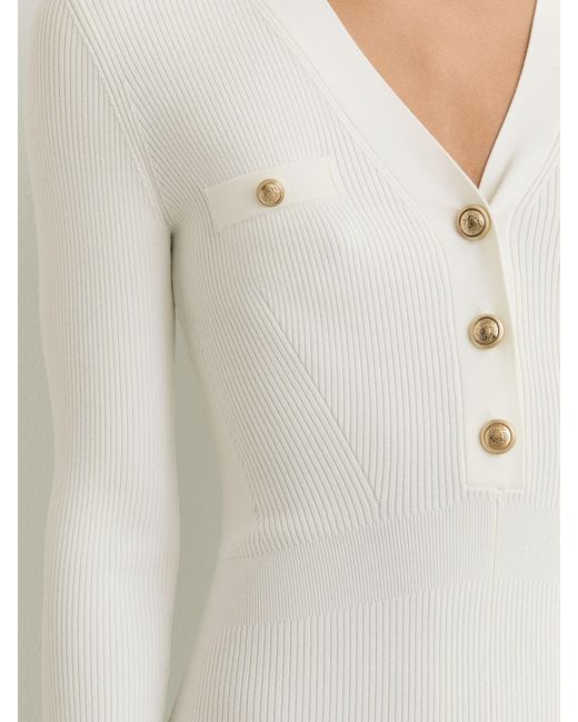 Reiss White Knitted Button-Detail Mini Dress