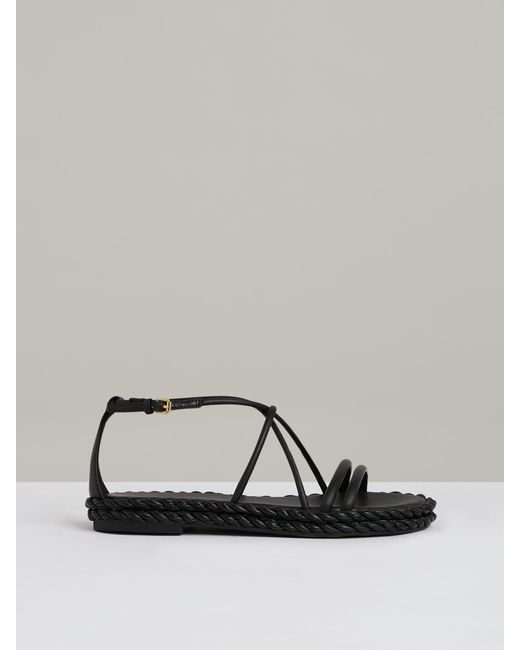 Reiss Black Leather Braided Flat Sandals