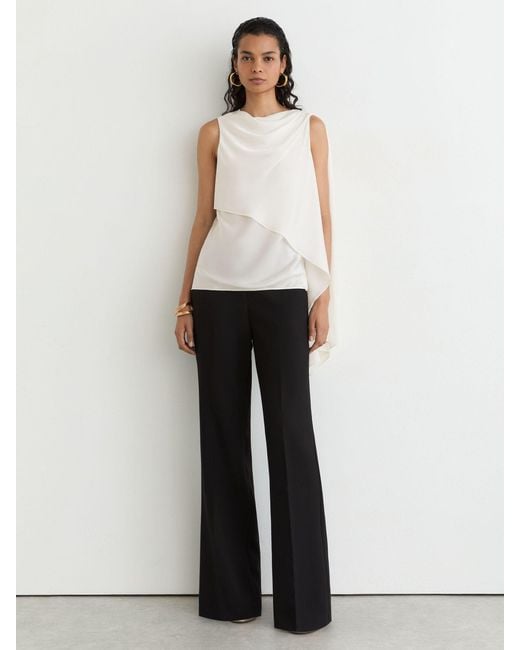 Reiss White Silk-Blend Draped Sleeveless Top