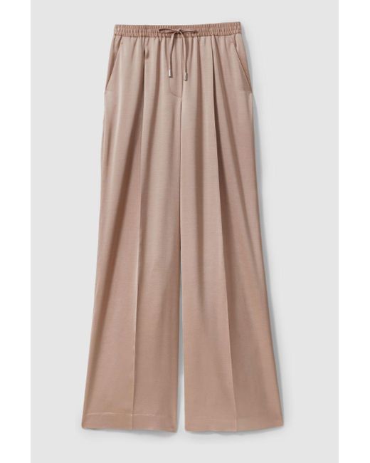 Reiss Natural Cole - Gold Satin Drawstring Wide Leg Trousers