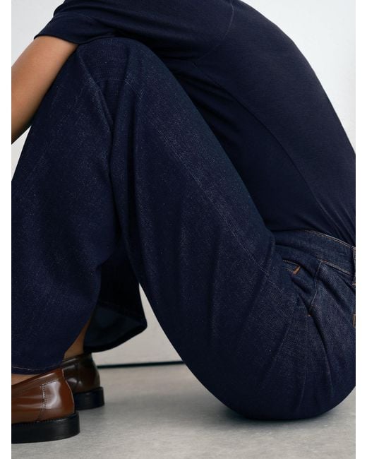 Reiss Blue Pintuck-Detail Flared Jeans