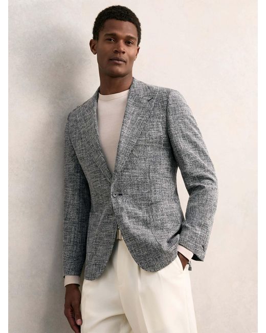 Reiss Gray Single-Breasted Textured Mélange Blazer Tailored-Fit for men