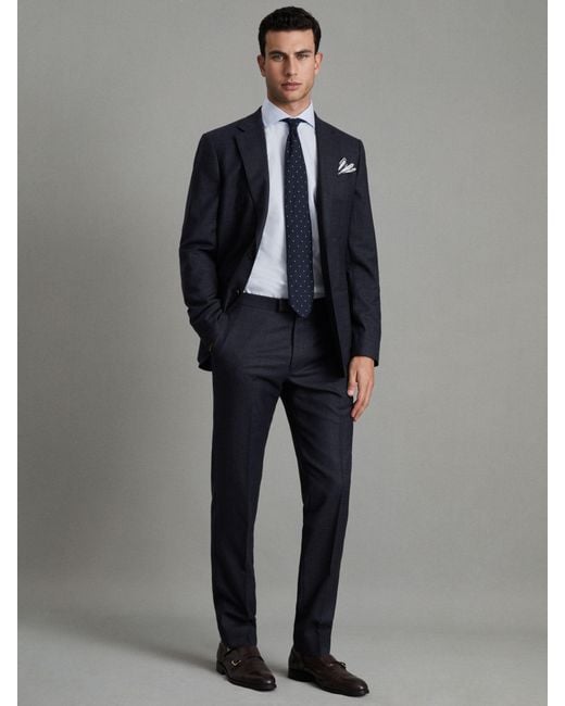 Reiss Blue Dunn - Navy Slim Fit Wool Textured Trousers, 42w X 31l (uk 42 R) for men