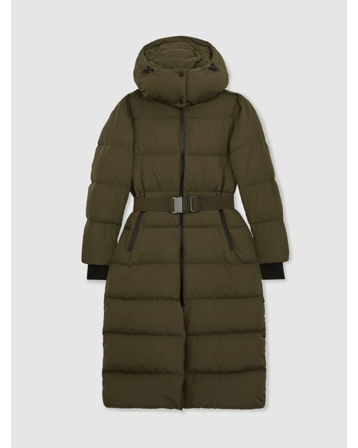 Reiss Brown Belted Longline Hooded Puffer Coat