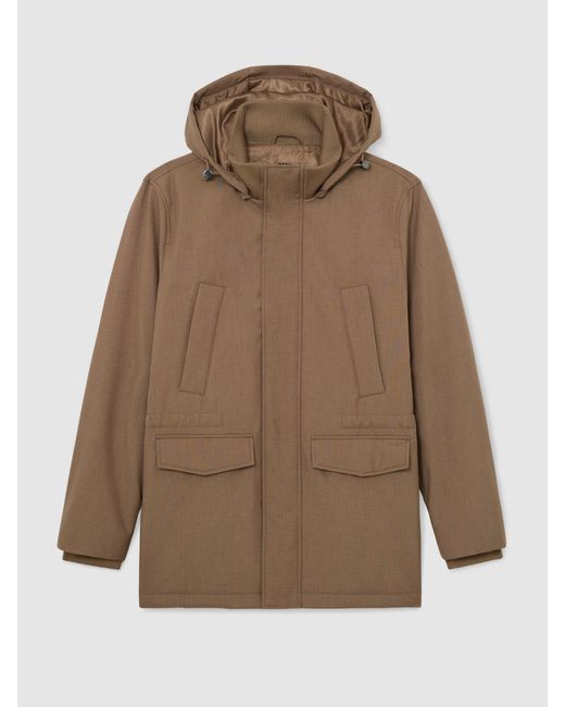 Reiss Brown Hooded Zip-Through Padded Coat for men