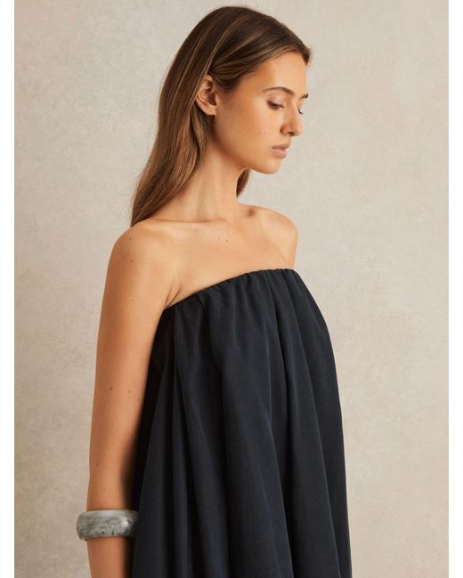 Reiss Black Tencel Strapless Dip-Hem Mini Dress