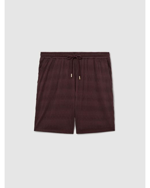 Reiss Brown Textured-Wave Drawstring Shorts for men