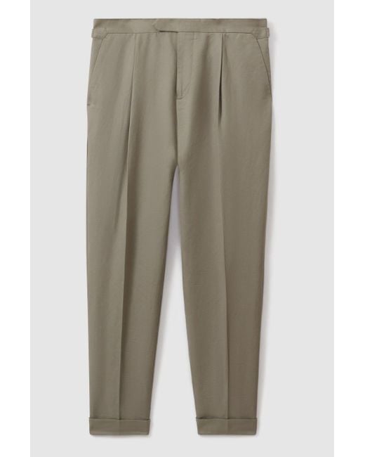 Reiss Green Com - Light Khaki Relaxed Cropped Trousers With Turned-up Hems, 28 for men