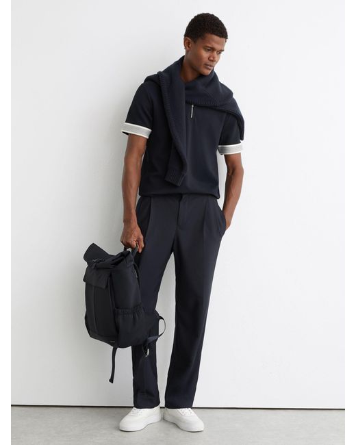 Reiss Blue Bruno - Navy Sleeve-trim Half-zip Polo Shirt, L for men