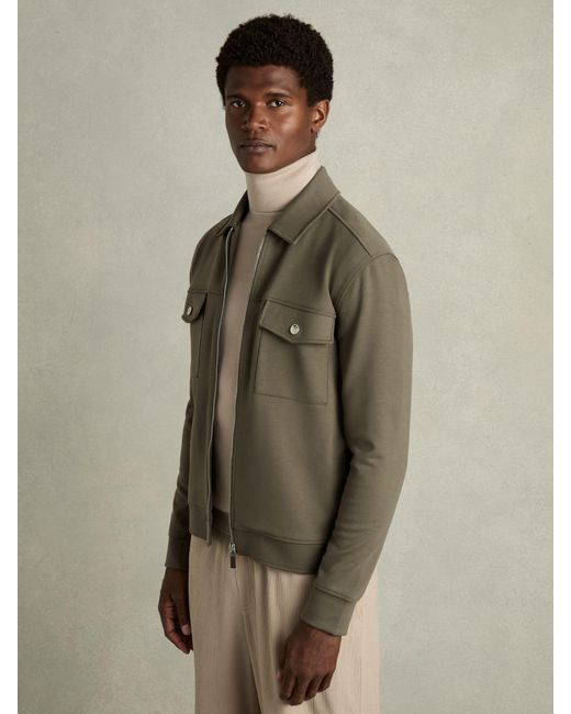 Reiss Green Medina Sage Interlock-Jersey Overshirt for men