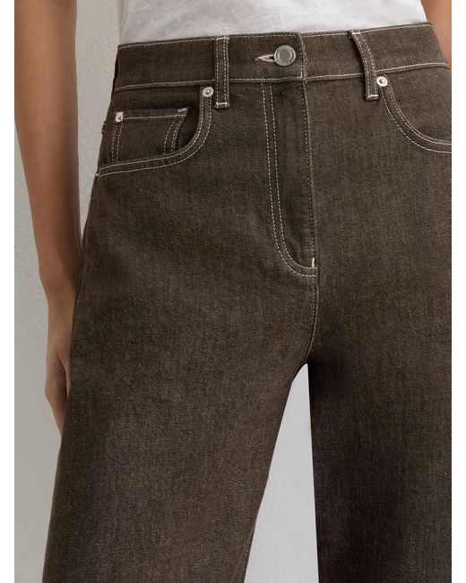 Reiss Natural Sabel - Brown Petite Barrel-leg Topstitched Jeans, Us 8