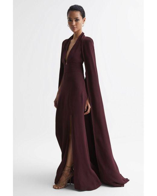 Reiss Red Grace - Burgundy Maxi Dress With Cape, Us 4