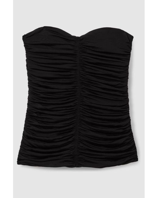 Reiss Natural Marina - Black Ruched Strapless Tube Top, L