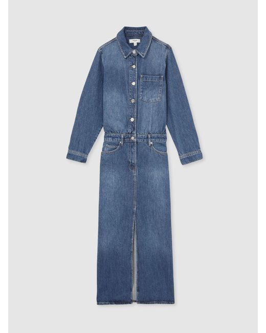 Reiss Blue Terra - Indigo Denim Button-through Midi Dress, Us 6