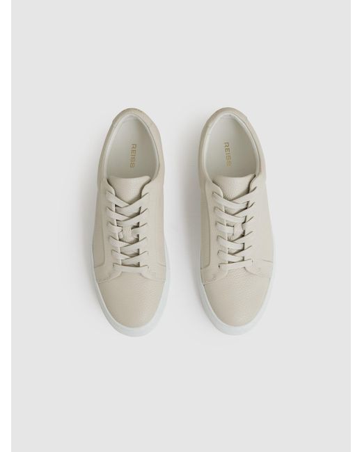 Reiss Natural Luca - Off White Tumbled-leather Low-top Trainers, Us 11 (uk 10) for men