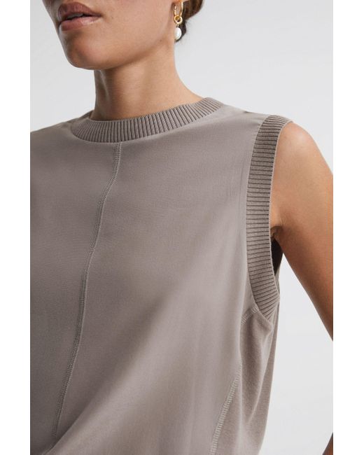 Reiss Gray Dotty - Taupe Silk Front Crew Neck Vest, S