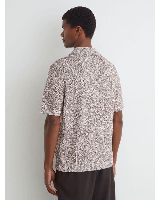Reiss Gray Camel Cotton-Blend Half-Button Marled Polo for men