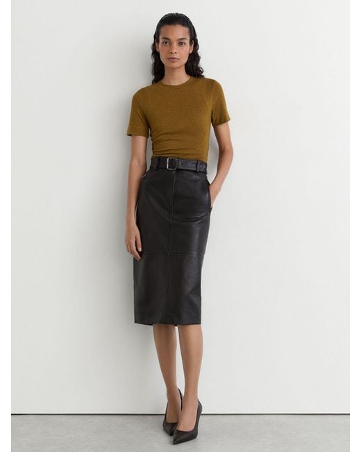 Reiss Green Lyocell-Wool Ruched Crew-Neck T-Shirt