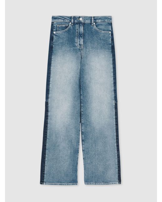 Reiss Blue Briar Wide-Leg Contrast-Panel Jeans