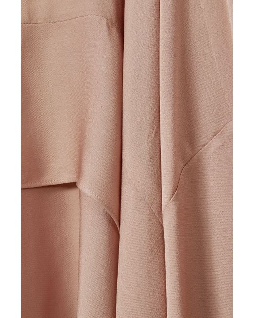 Reiss Natural Maisie - Nude Side Pleat Asymmetric Midi Skirt