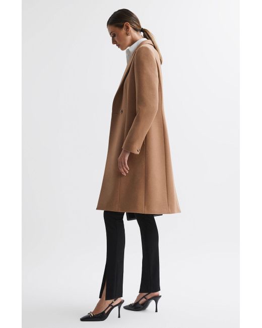 Reiss Brown Arlow - Camel Wool Blend Double Breasted Coat
