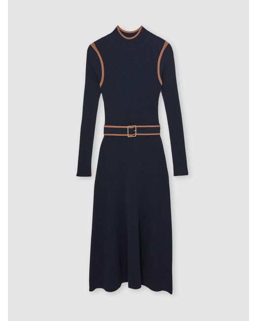 Reiss Blue Camel Colour-Block Rib-Knit Midi Dress