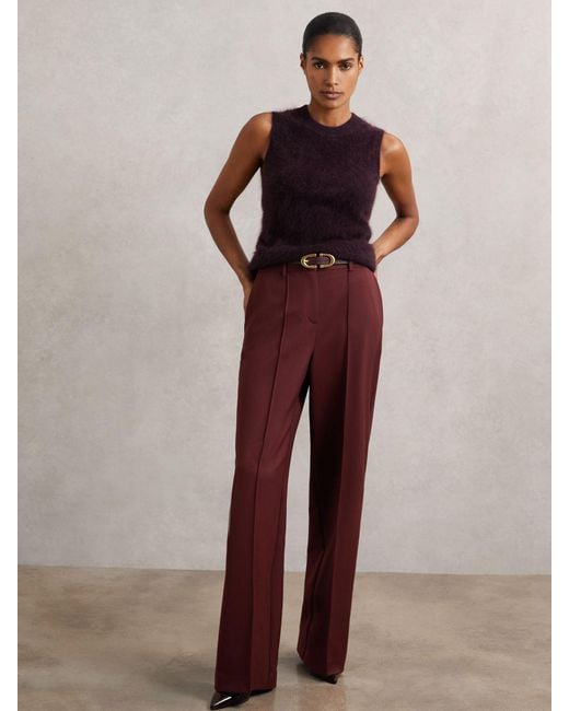 Reiss Purple Wide-Leg Pintuck Trousers