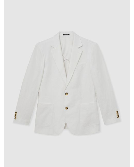 Reiss White Tailored Fit Linen-Twill Single-Breasted Blazer for men