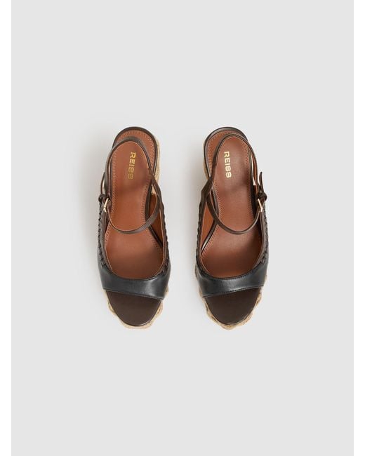 Reiss Natural Chocolate & Leather Whipstitch Wedges Sandals