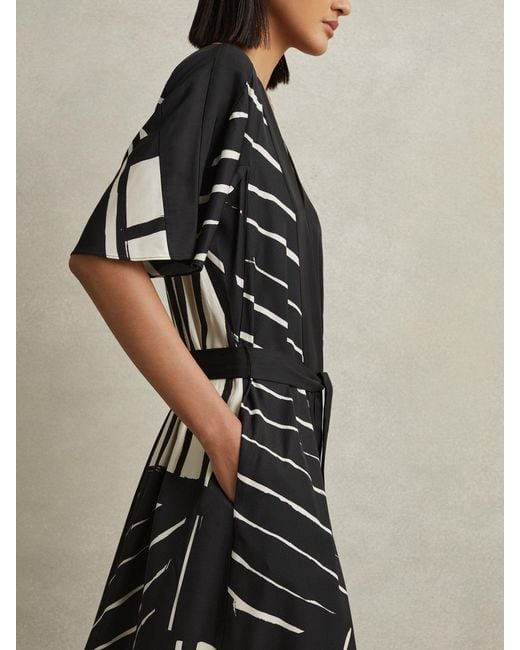 Reiss Black Cami Printed Satin Midi Dress