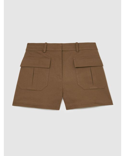 Reiss White Britt - Taupe Neutral Cotton Twill Flap-pocket Shorts With Stretch, Us 4