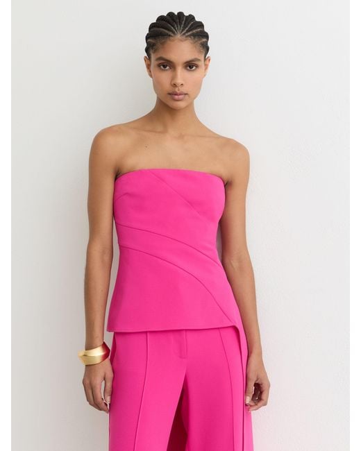 Reiss Pink Strapless Drape-Detail Structured Top