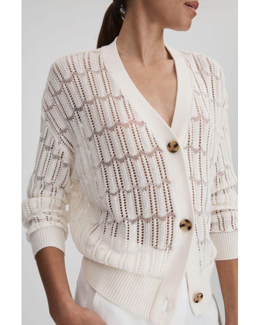 Reiss White Ottie - Ivory Crochet Cardigan