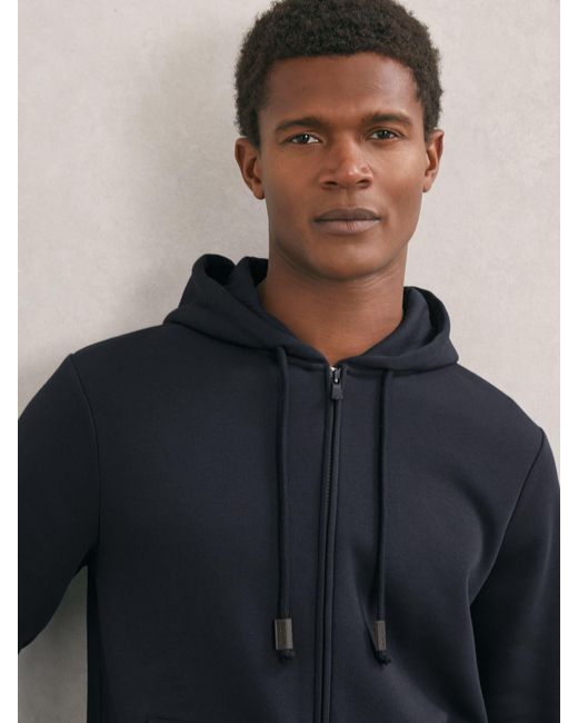 Reiss Blue Cotton-Blend Zip-Through Hoodie for men