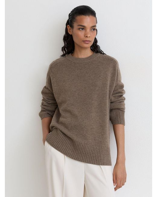 Reiss Brown Wool-Cashmere Crew-Neck Raglan Jumper