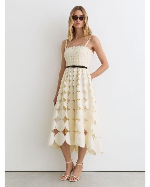 Reiss Natural Cotton Cut-Out Belted Midi Dress