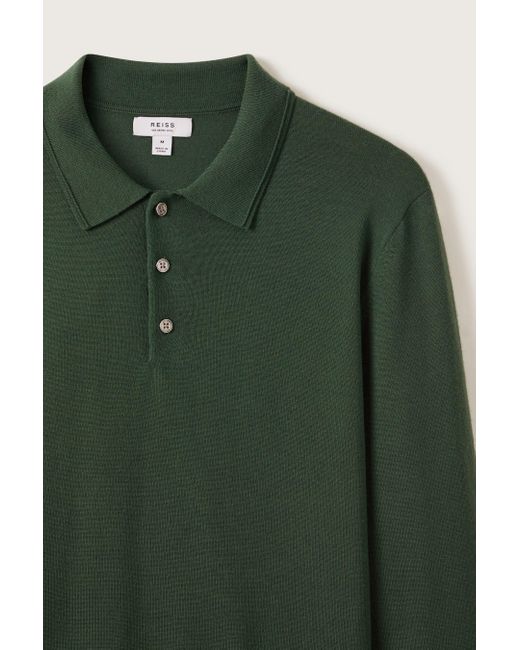 Reiss Trafford - Hunting Green Merino Wool Polo Shirt, S for men