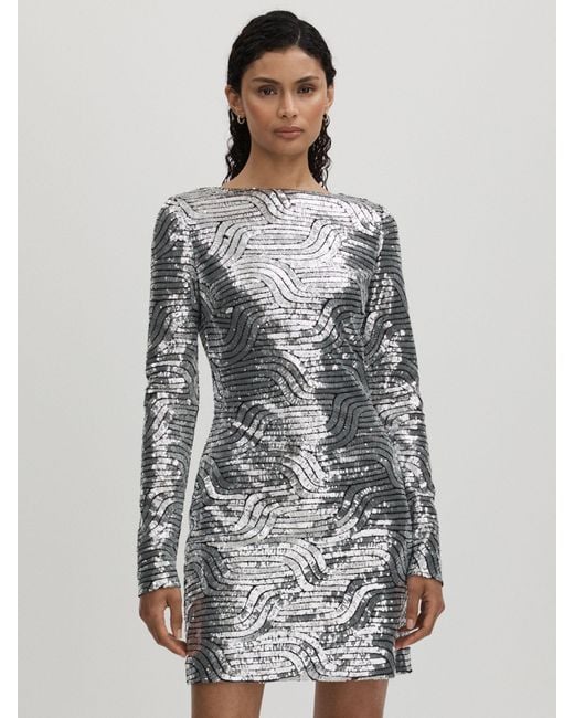 Halston Heritage Gray Sequin Mini Dress