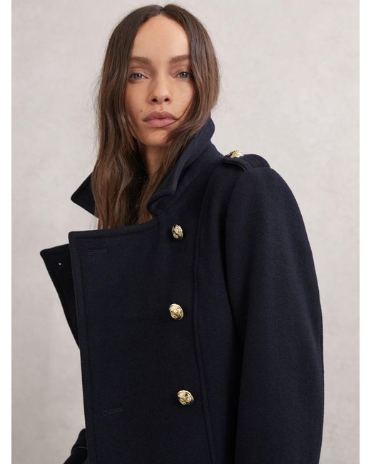 Reiss Blue Wool-Blend Double-Breasted Coat