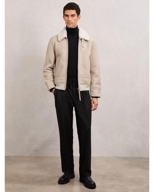 Reiss Natural Leather Shearling-Collar Jacket for men