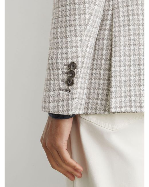 Reiss White Canty - Soft Grey Houndstooth Single-breasted Blazer Tailored-fit, 42 for men