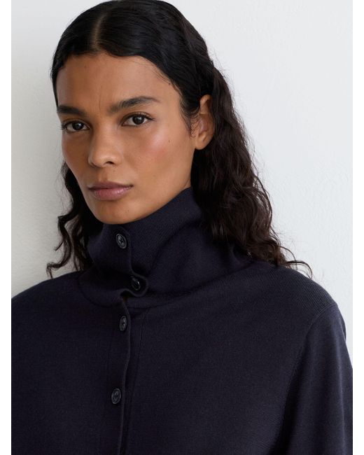 Reiss Blue Gale - Navy Merino Wool Collared Cardigan, L (us 12-14)