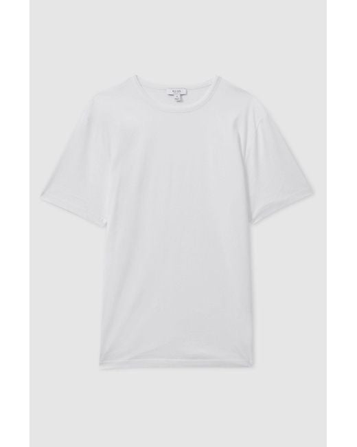 Reiss Brown Caspian - White Mercerised Cotton Crew Neck T-shirt for men