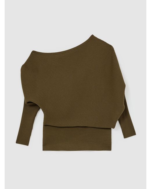 Reiss Brown Asymmetric Draped Knitted Jumper