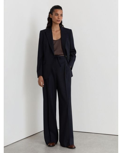 Reiss Blue Petite Wool-Blend Drawstring Wide-Leg Suit Trousers
