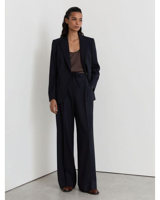 Reiss Blue Petite Wool-Blend Drawstring Wide-Leg Suit Trousers