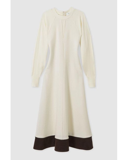 Reiss White Cream & Wool Knitted Midi Dress